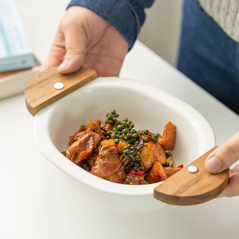 Креативная керамическая посуда овальная бинауральная деревянная тарелка из