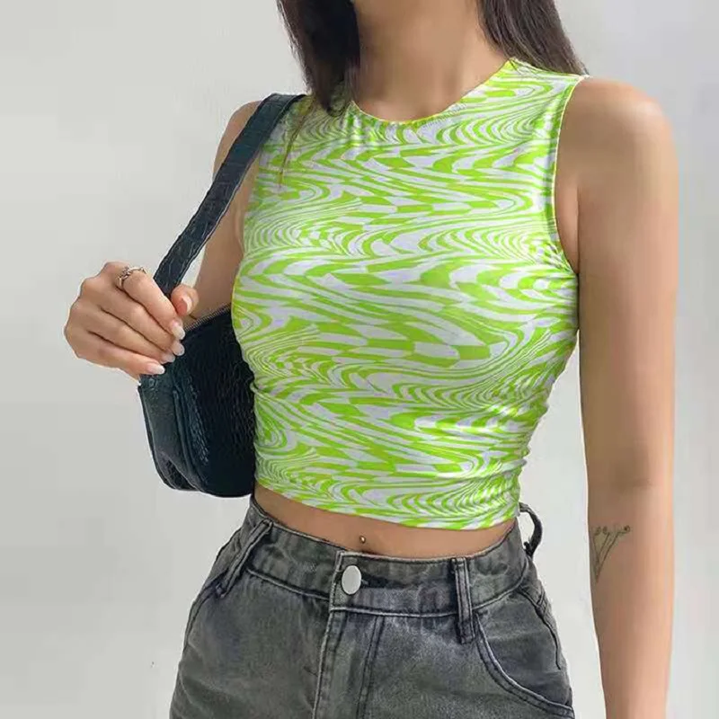 

Women's Spicy Girls Abstract Print Sleeveless Top, Slim Fit, Open Umbilical, Small Tank Top, Summer, New