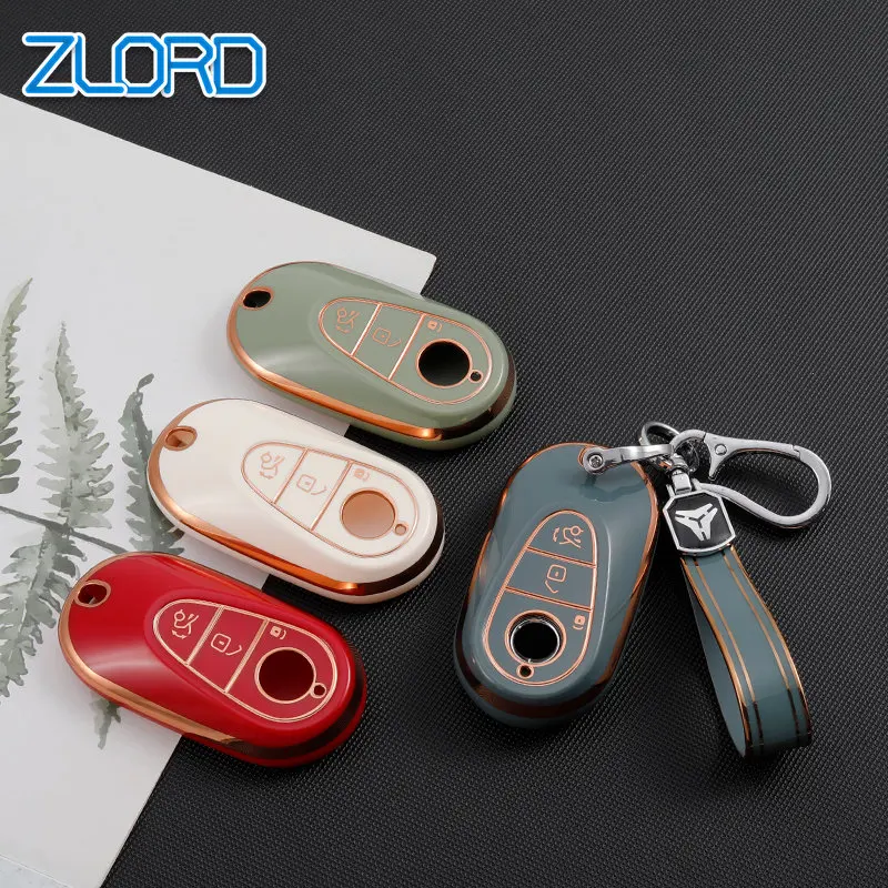 

TPU Gold Edge Smart Key Case Protective Cover Shell Bag Fob Keychain For Mercedes Benz S Class S W223 2020 2021 Accessories