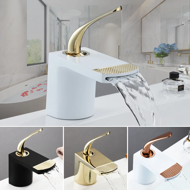 

European Style Light Luxury Waterfall Basin Faucet Rose Gold Black Home Bathroom Under Counter Basin Hot and Cold Water Faucet