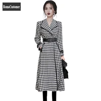 slim plaid overcoat womens long jackets spring new all match sashes korean version fashion thicken elegant lady woolen coat
