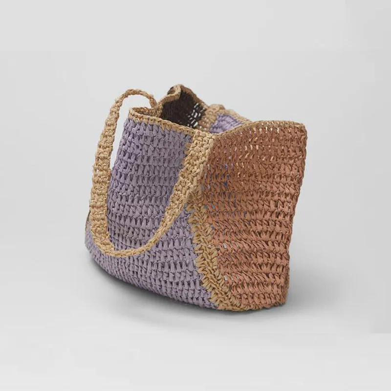 New contrast color French straw bag large-capacity one-shoulder hand-woven holiday beach women's |