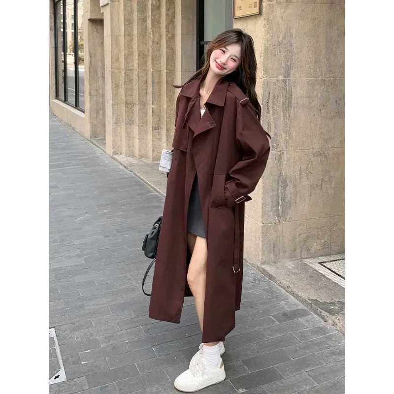 Женское длинное красное пальто SuperAen повседневное в Корейском стиле осень 2024