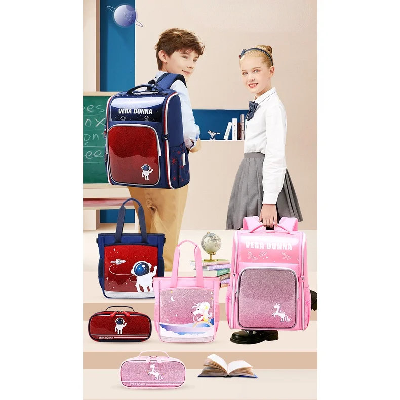 High-capacity Girls Unicorn Boys Astronaut Backpacks New Children Cute Cartoon Shoulder Bags Students Space Series Pen Bag Hot