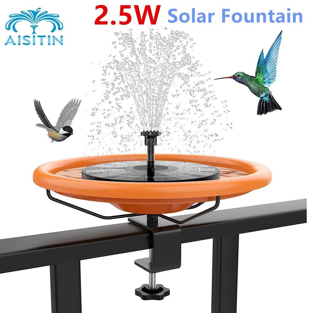 

AISITIN 12 Inches Bird Bath Bowl 2.5W Solar Fountain Set Deck Mounted with Sturdy Clamp, Detachable and Suitable for Bird Bath