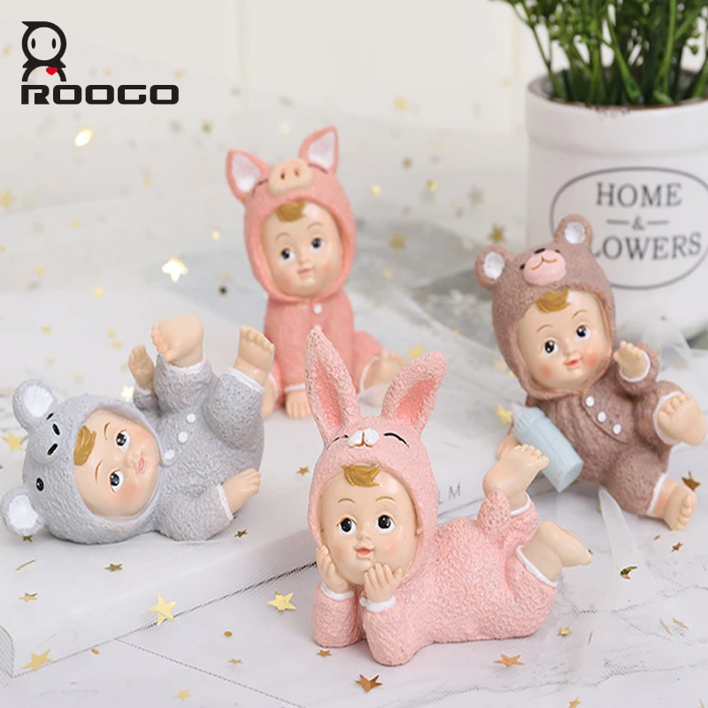 

ROOGO Cute Baby Desktop Decoraction Statues Resin Miniature Baby Figurines Kawaii Accessories Room Decor