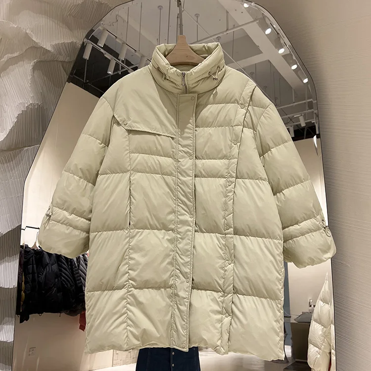 

Korean White Duck Down Jacket 2022 New Fashion Stand Collar Women's Long Sleeve Solid Color Loose Thin Winter Coat F532