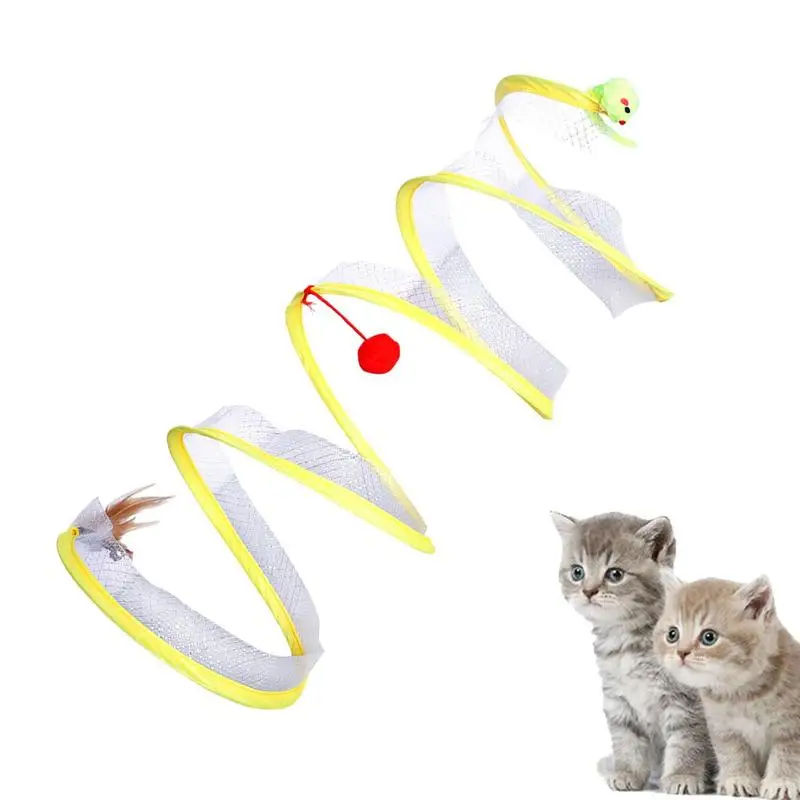 

Cat Spring Tunnel Open S Type Cat Tunnel Spring With Plush Ball Toy Foldable Kitten Activity Center For Human-Cat Interactive