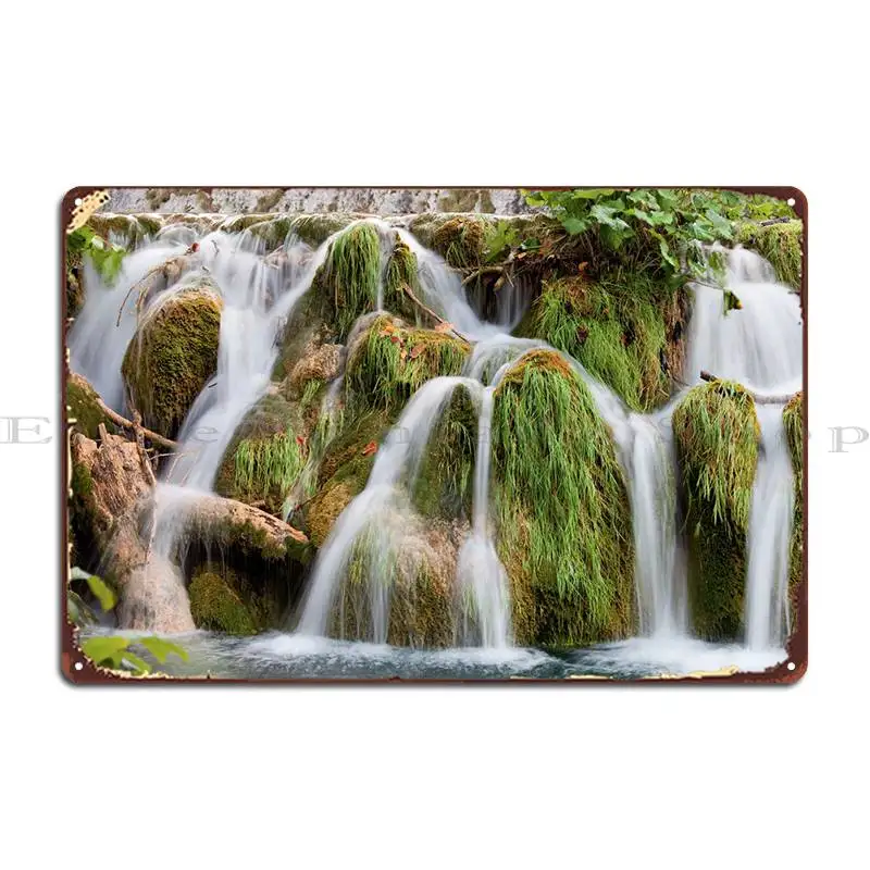 

Waterfall With Tree Trunk Metal Plaque Poster Cinema Wall Cave Wall Mural Design Living Room Tin Sign Poster