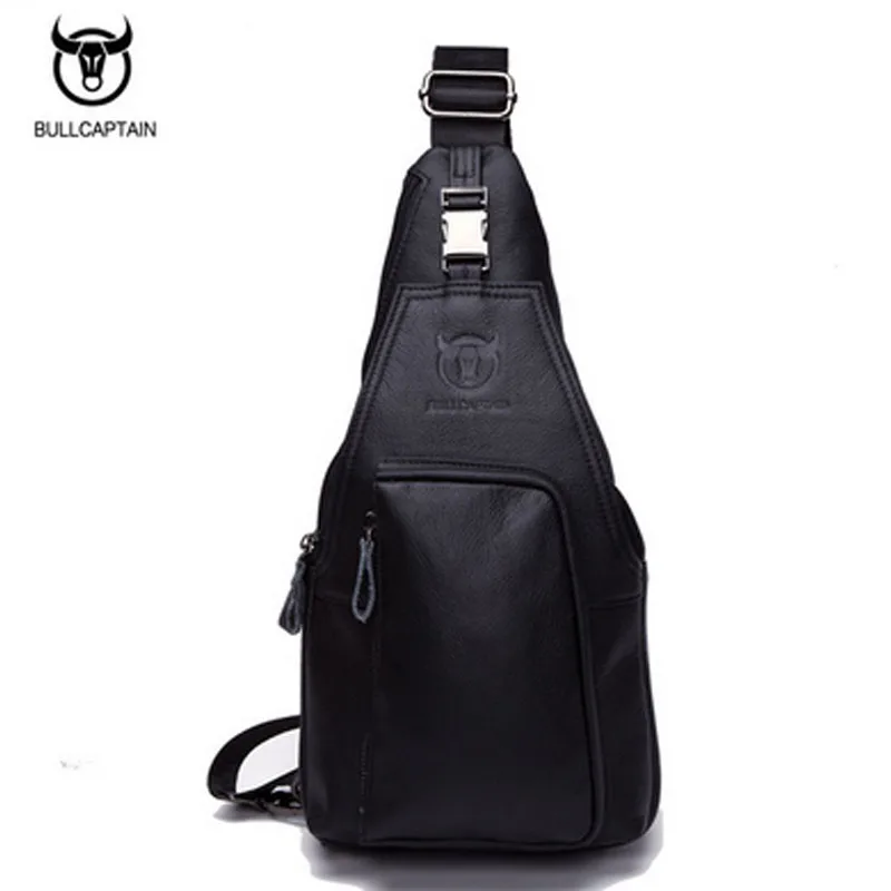 BULL CAPTAIN Men  Chest Day Back Pack Genuine Leather Crossbody Bags famous brand trend Casual Sling Shoulder Messenger Bag