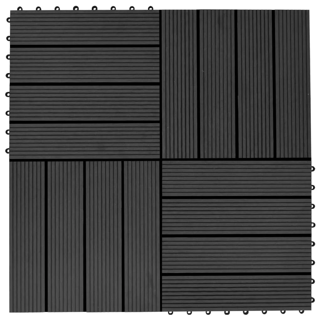 

11 pcs Flooring Planks, Deep Embossed WPC Decking Boards & Tiles, Home Decoration Black 30x30cm