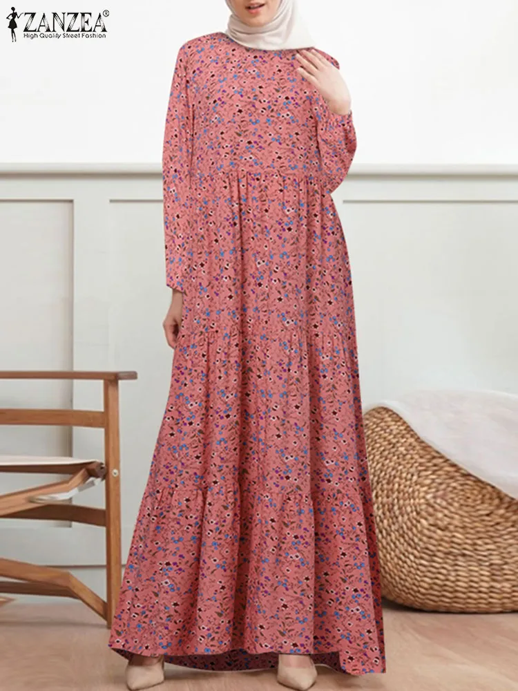 

Платье ZANZEA в богемном стиле с цветочным принтом, мусульманское модное многослойное платье, женское повседневное платье, женский сарафан, одежда в исламском стиле, оверсайз