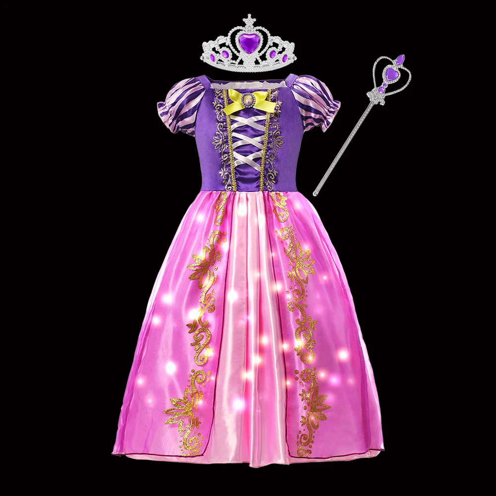 Платье принцессы Рапунцель со светодиодной подсветкой для девочек вечернее