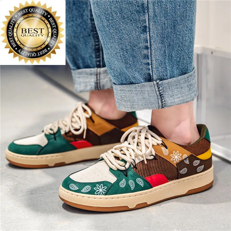 

Кроссовки мужские с зеленым принтом, дышащие сетчатые, плоская подошва, низкие, повседневная обувь в стиле хип-хоп для скейтборда, 2024