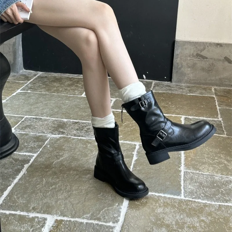 Женские ботинки осенняя обувь с круглым носком на молнии женская зимняя низкая