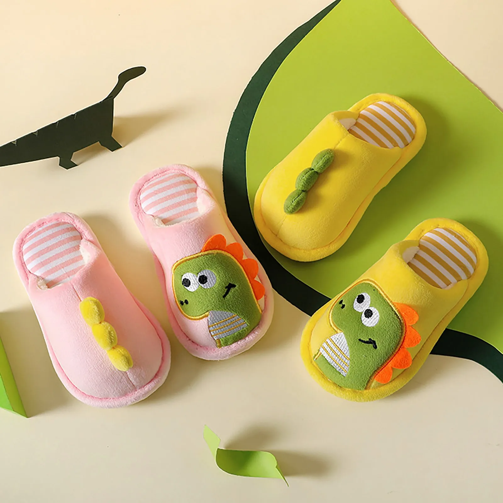 Детские классические зимние тапочки с мультяшным динозавром Мягкие осенние