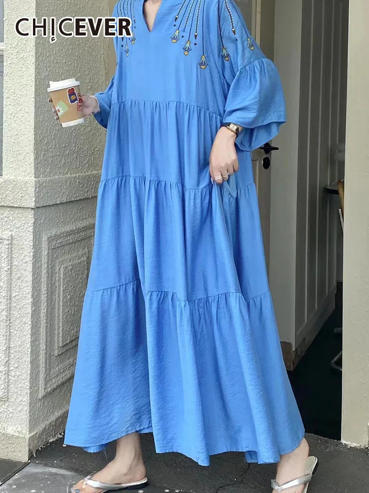

Женское платье-макси CHICEVER, летнее платье большого размера с v-образным вырезом, Расклешенным рукавом и высокой талией, хит продаж