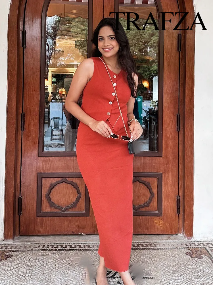 Женский комплект из 2 предметов TRAFZA однобортный трикотажный топ без рукавов с