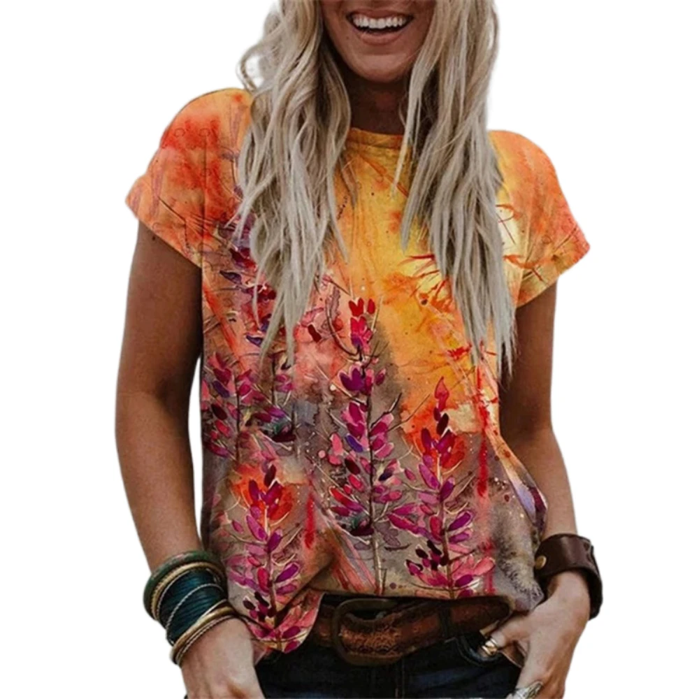 

Women's Short Sleeve T-Shirt Floral 3D Print Modern Style O Neck Loose Top Teen Girls Fashionable Matching Summer Shirt
