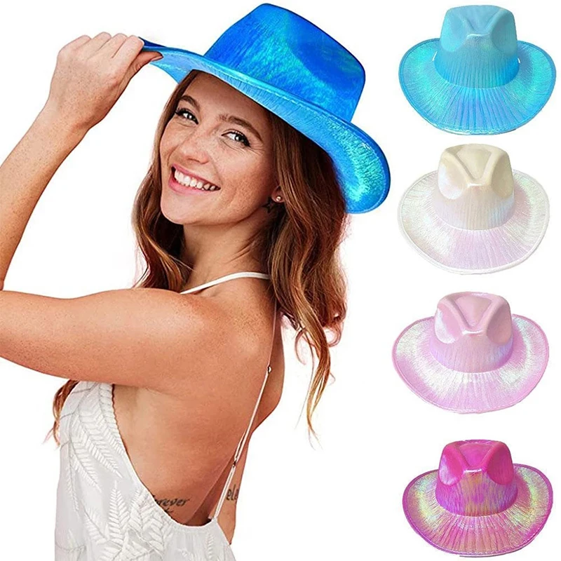 

1Pc Women Wide Brim Caps Pearlescent Blinking Lights Cowgirl Hat Holiday Costume For Western Cowboy Hat For Party