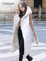 vielleicht winter long vest for women hooded cotton padded coat womens winter sleeveless jacket with zipper casual waistcoat