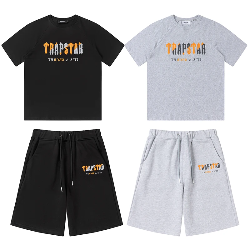 

Trendy Trapstar Colorful Towel Embroidery High Street Men's And Women's Casual Pure Cotton T-shirt Shorts Set Summer