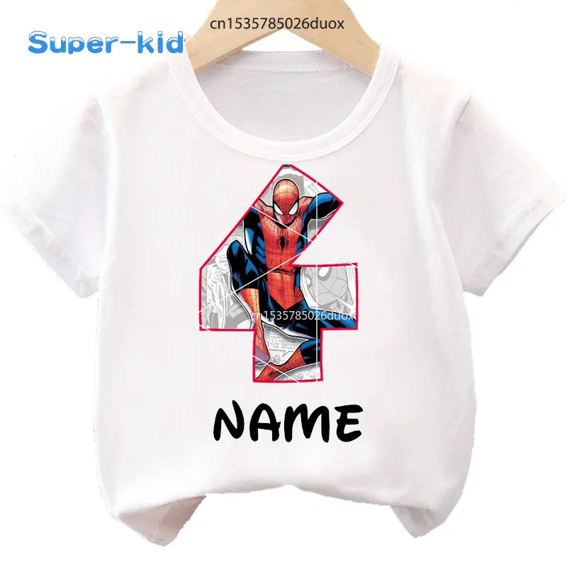 

Футболка для мальчиков на день рождения с персонализированным именем человека-паука, женская летняя белая футболка с коротким рукавом