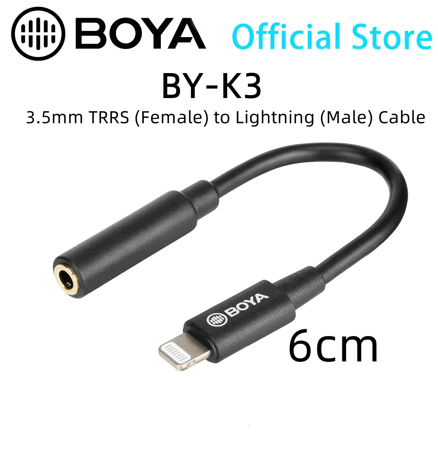 BOYA-Cable Adaptador de Audio BY-K3, dispositivo de 6cm, 3,5mm, TRRS hembra a Apple, certificado MFi, Lightning, para iPhone, iPad, iPod touch, iOS