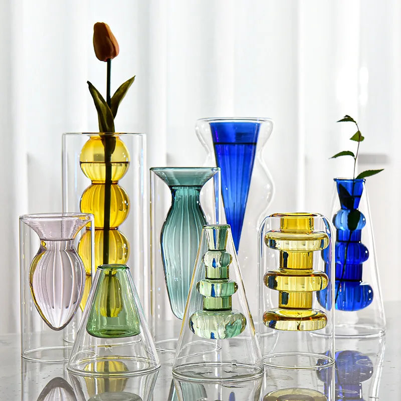 

Nordic Style Home Decor Glass Hydroponic Vase Flower Pots Tabletop Vase Table Decoration Living Room Modern Decorative Vase Gift