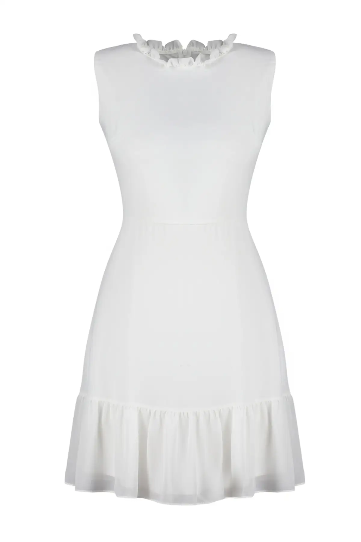 

Ekru Ugline Neck Dress TWOSS20EL0237 Woven Polyester Regular Zero Sleeve Smart/Office Standard Flat Mini Lining A-line
