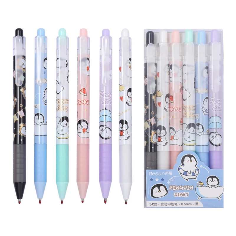 

6Pcs Cute Cartoon Gel Pen Set 0.5mm Black Refill Kawaii Girls Student Writing Stationery for Kids Gift Sketchbook Supplies