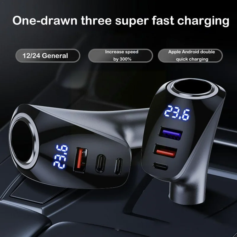 

Car 100W Pd 4-Ports Fast Charge Charger Car Usb Multi-Function Digital Display Qc Charging Universal Cigarette Lighter Adapter