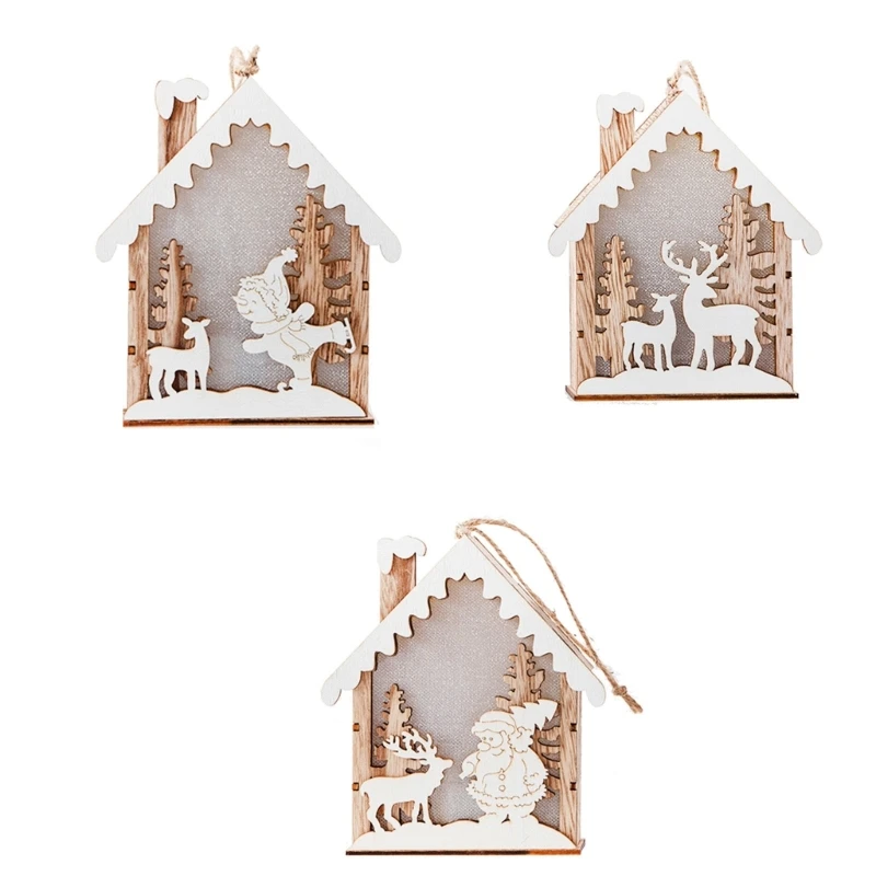 

Christmas Led Light Wooden House Christmas Tree Decorartions Snowflake Luminous