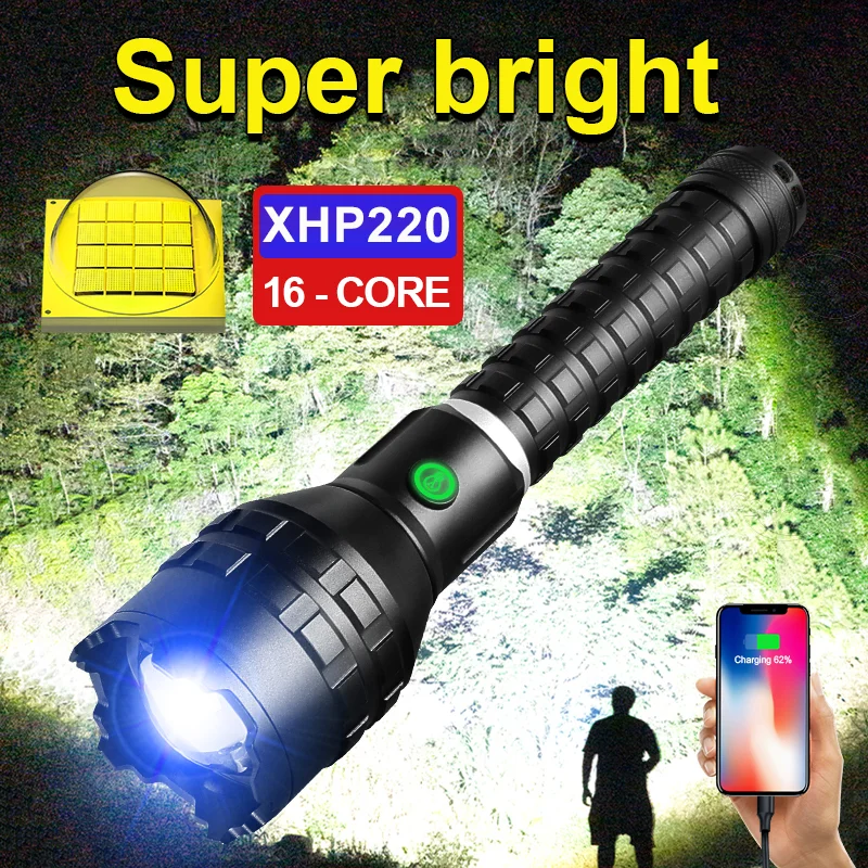 

Мощный сверхъяркий светодиодный фонарик XHP220 Long Rang Torch Light Перезаряжаемые тактические фонарики XHP90 Фонарь для самообороны