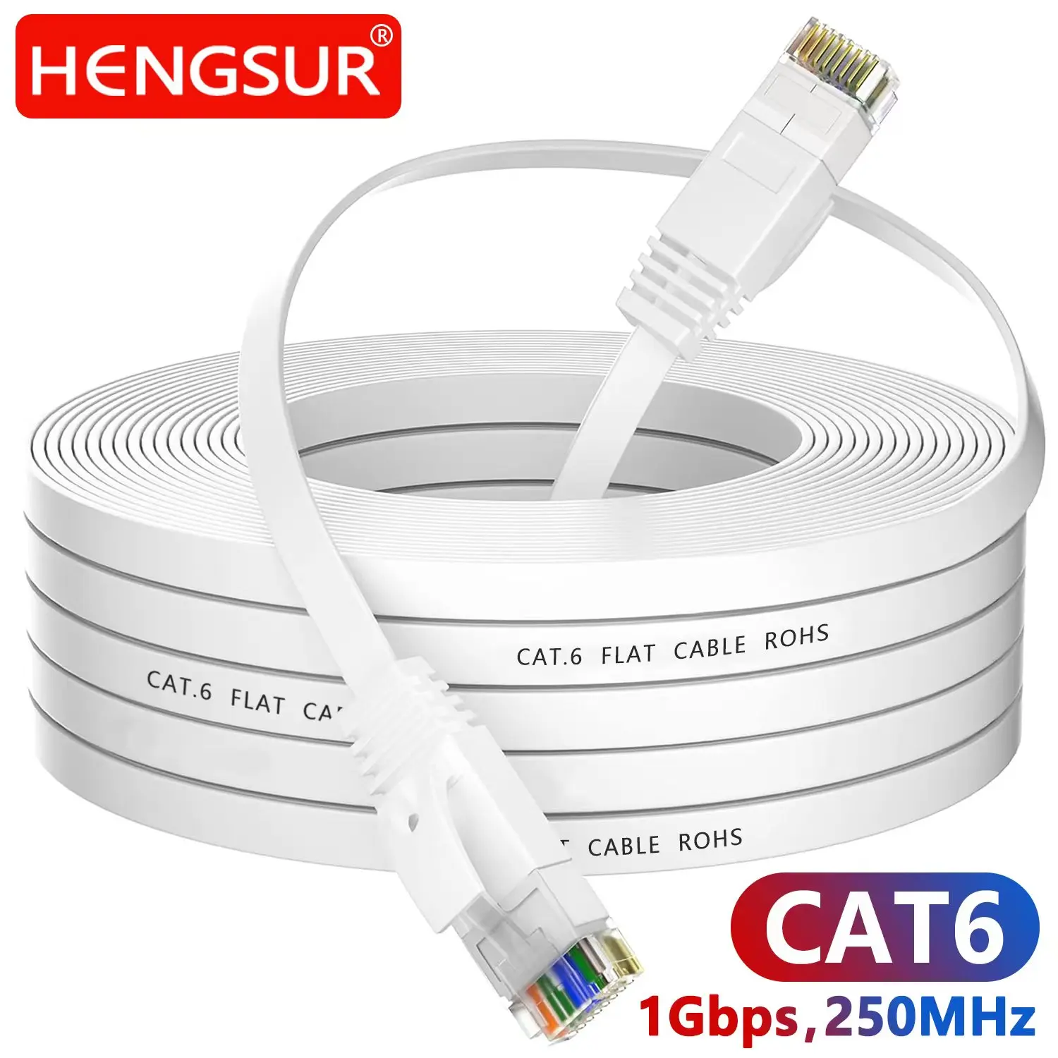 כבל Ethernet CAT6 של HENGSUR באורך 5 מטר, 10 מטר, 20 מטר ו-30 מטר, כבל רשת אינטרנט שטוח RJ45 Patch Cord LAN למזרן מודם כבל Ethernet Cat6