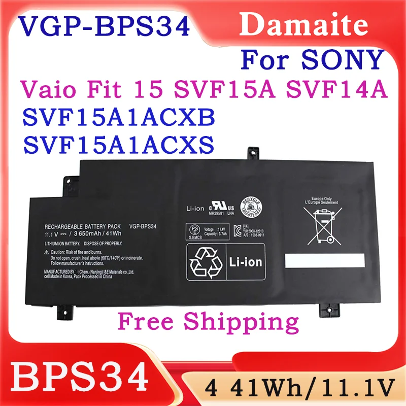 VGP-BPS34 11 1 В 41WH Аккумулятор для ноутбука Sony Vaio SVF14A SVF серии SVF15A1ACXB SVF15A1AC XS SVF14AC1QU