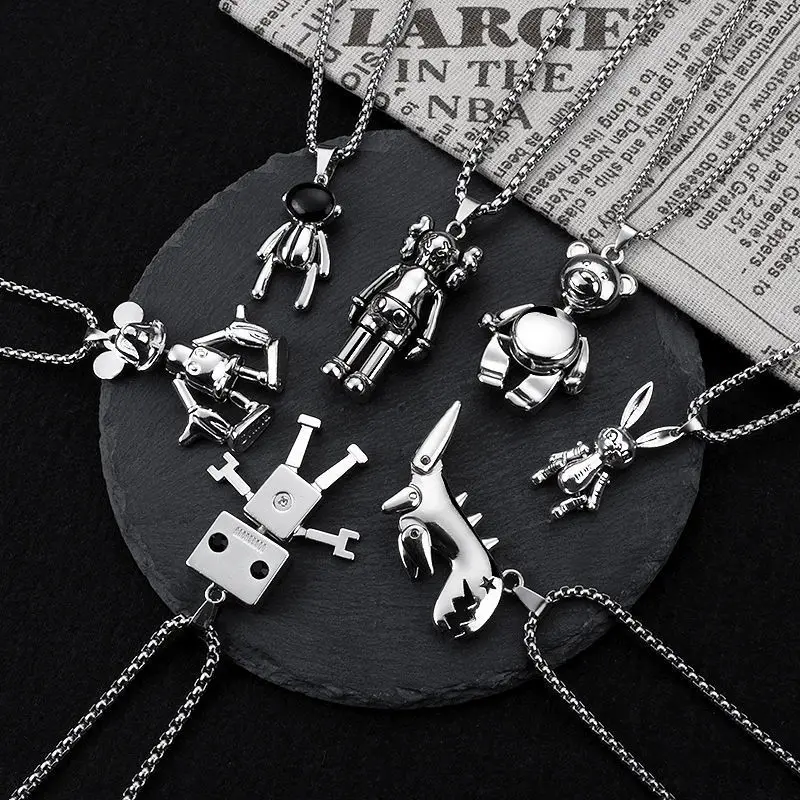 

YADELAI Couple Titanium Steel Necklace Spaceman Hip-hop Street Sweater Chain Men and Women Net Red Pendant Jewelry Combination