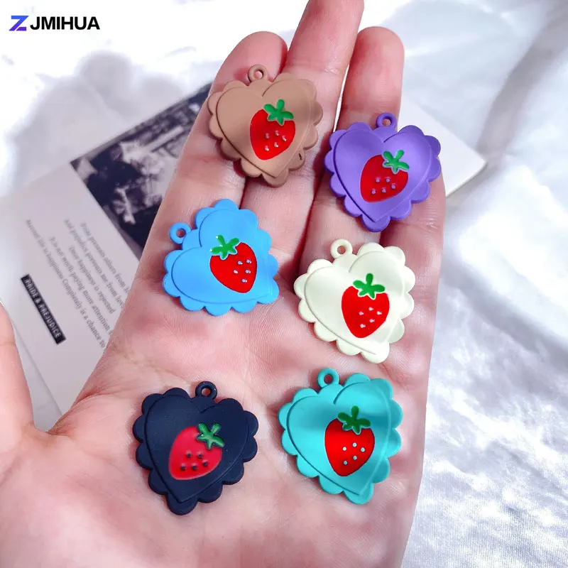 15pcs Metal Enamel Charms Strawberry Heart Pendants Charms For Jewelry Making Supplies DIY Designer Necklaces Accessories