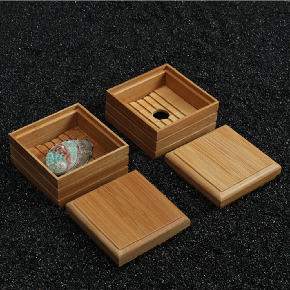

Bamboo Soap Dish With Drain Water 8.5cm x 8.5cm Soap Holder Mini Wooden Drain Tray Home Soap Bar Stand Bathroom Accessories