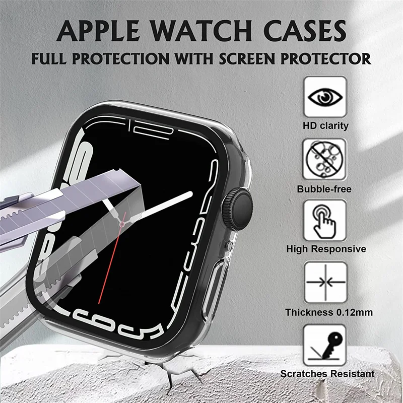 Защитный чехол для Apple watch 7/6/SE/5/4/3 защитная пленка из закаленного стекла iwatch 41 мм 45