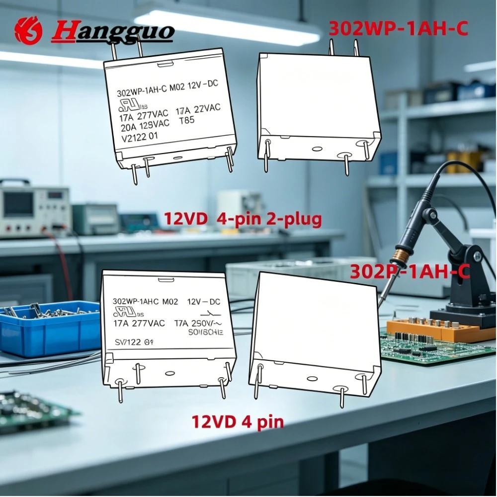 Фото 5 шт./лот Оригинальное реле 302WP-1AH-C M02 12V, 302P-1AH-C 17A 12VDC, 4-контактный набор нормально открытых электромагнитных реле 12В №1