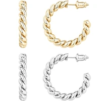2022 new design gold color classic stainless steel women twisted rope round earrings for women girls fashion hoop earrings