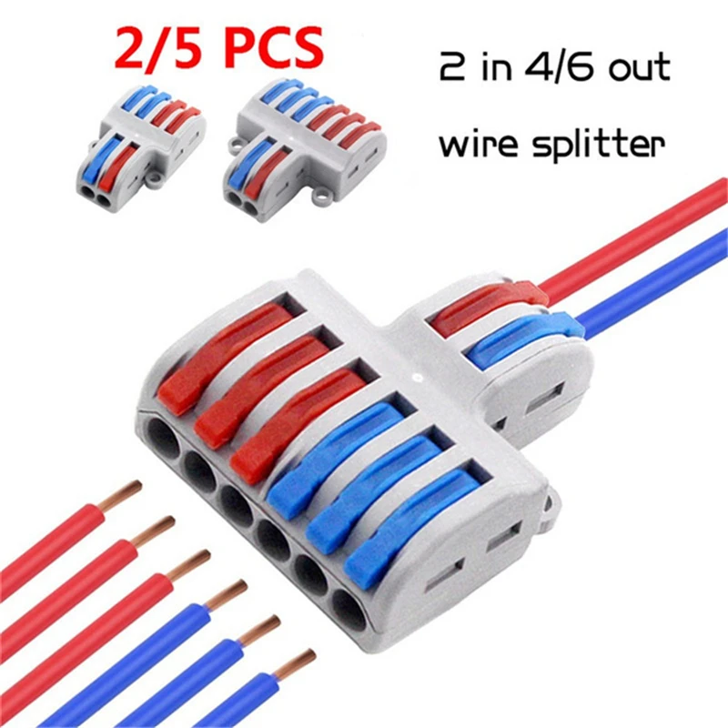 

2 in 4/6 out Wire Splitter Mini Fast Wire Connector Universal Wiring Cable Connector Push-in Conductor