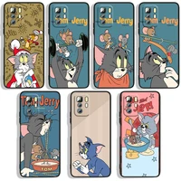 tom jerry cat mouse phone case for xiaomi redmi note 10 10s 10t 10promax 11 11s 11t 11e lite pro 5g 4g black luxury silicone