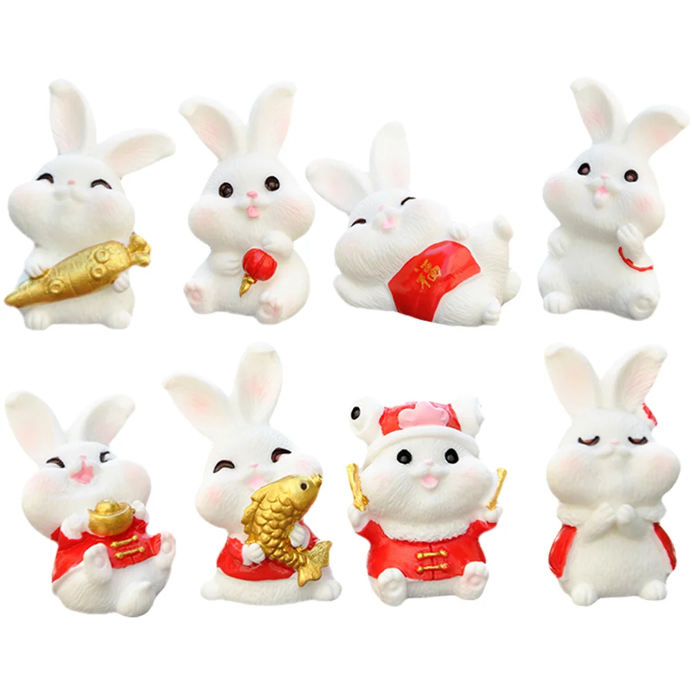 

8Pcs Year of the Rabbit Bunny Models Adorable Rabbit Statues Novelty Bunny Decor