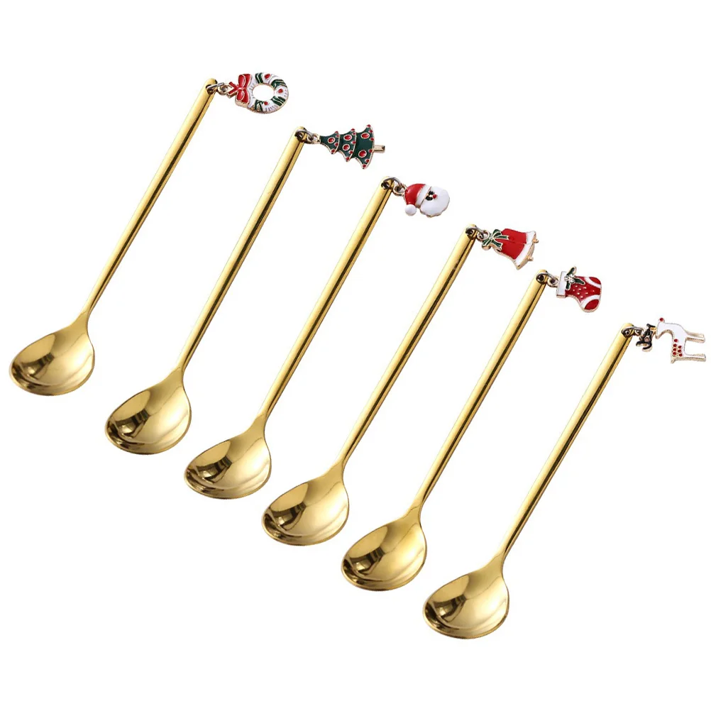 

Spoons Christmas Spoon Coffee Tea Mixing Stirringtableware Steel Stainless Table Dessert Cocktail Serving Pendantwith Gold