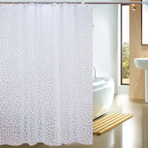 

Shower Curtains 180cm PEVA Fabric White Geometric Transparent Water Resistant Bathroom Curtain with Hooks Simple Modern Style