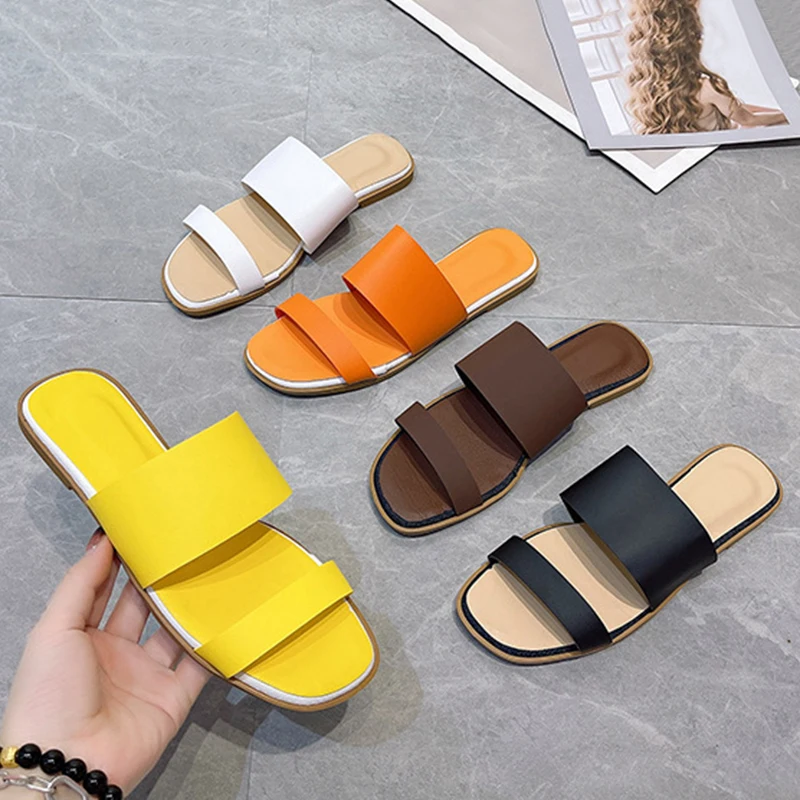 

Flat Slippers Women Simple Indoor Daily Home Shoes 2022 New Comfortable Summer Slides Fashion Casual 43 Size Women Shoes Тапочки