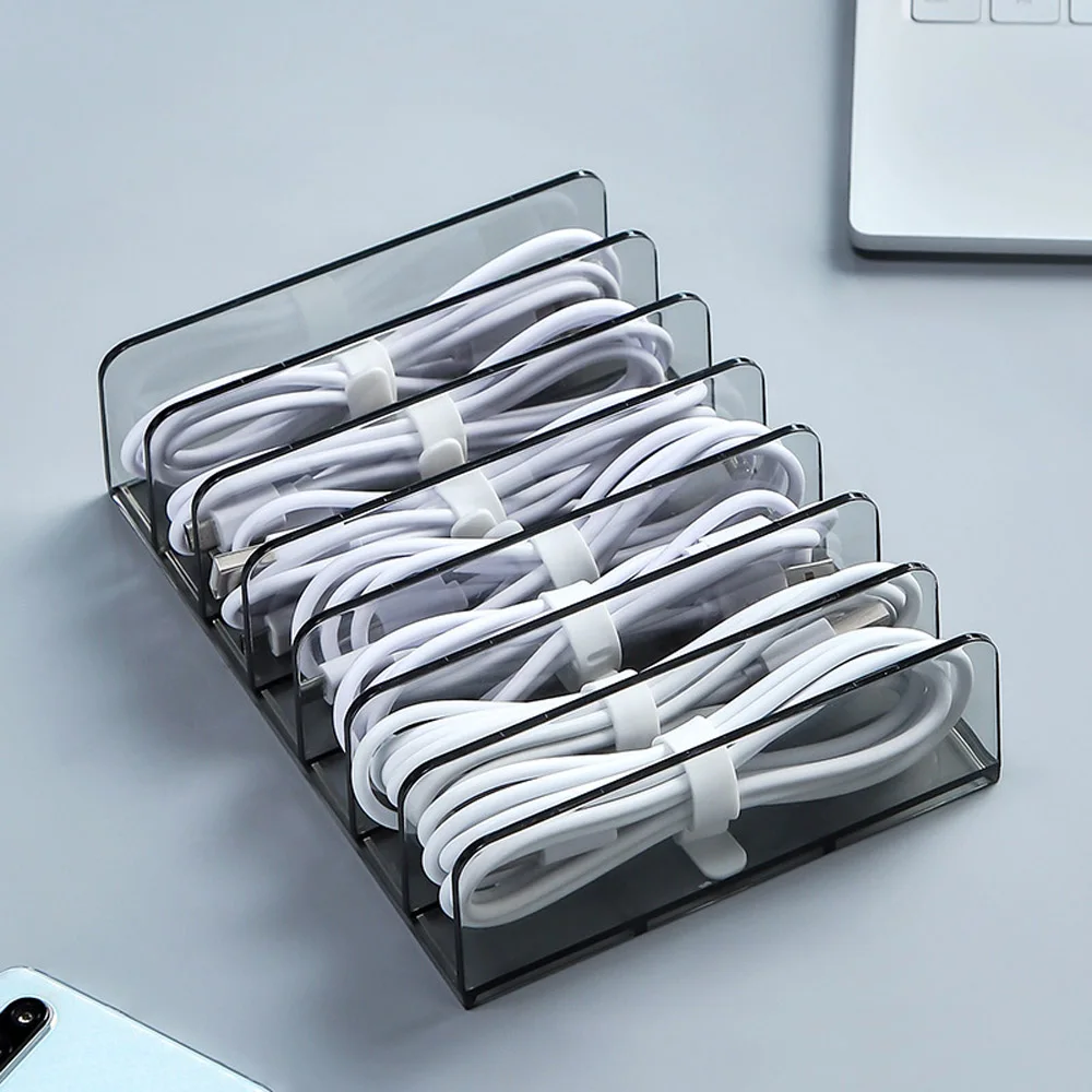 

Plastic Cable Management Box Clear Power Cord Organizer with 7 Compartments Electronics Organizer Desk Accessories Storage