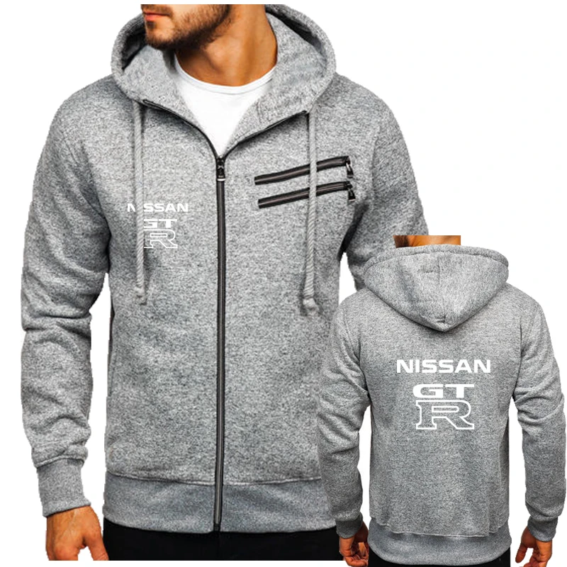 

New Fashion Fleece Men's Hoodie GTR car logo print Spring Autumn Men's Hooded Sweatshirt Zip-Up Street Men's Hooded Cardigan